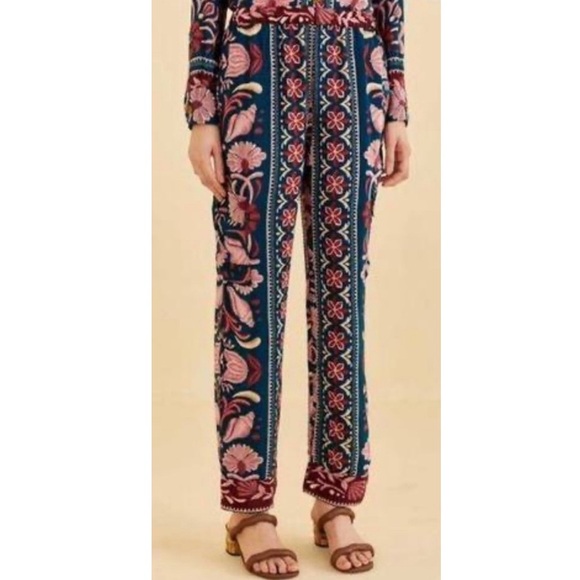 FARM Rio Seashell Tapestry Teal Cargo Pants. - Picture 3 of 7